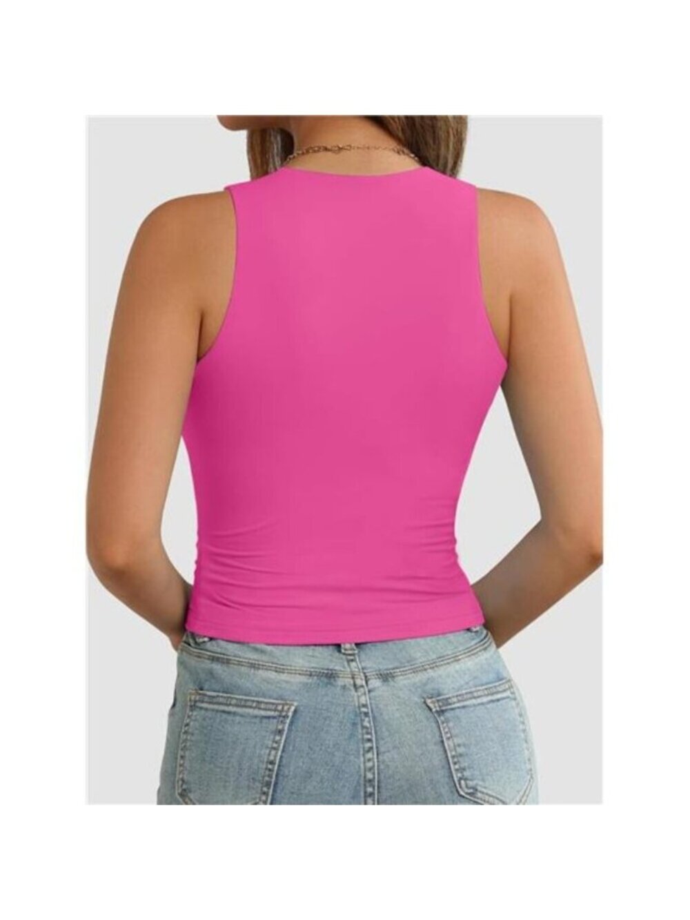 Womens Double Lined Crop Tank Tops Casual Basic Shirts Sleeveless Hot Pink - Picture 3 of 6
